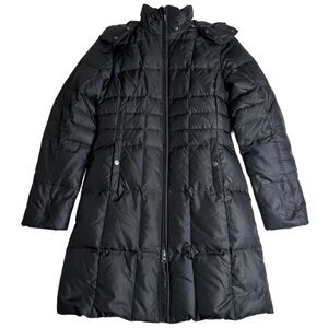Eddie Bauer Goose Down Puffer Coat Long Black Quilted Detachable Hood Women’s XS